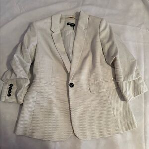 DKNY White Textured Single-Button Blazer